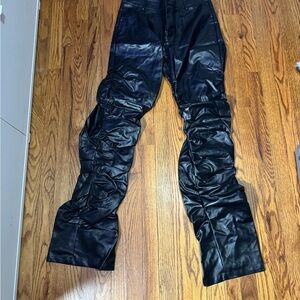 Black Ruched Leather Pants
